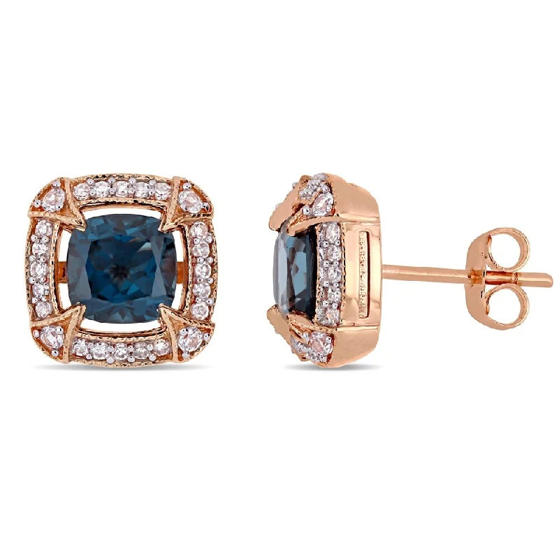 Miadora 10k Rose Gold London-Blue Topaz White Sapphire and 1/5ct TDW Diamond Stud Earrings