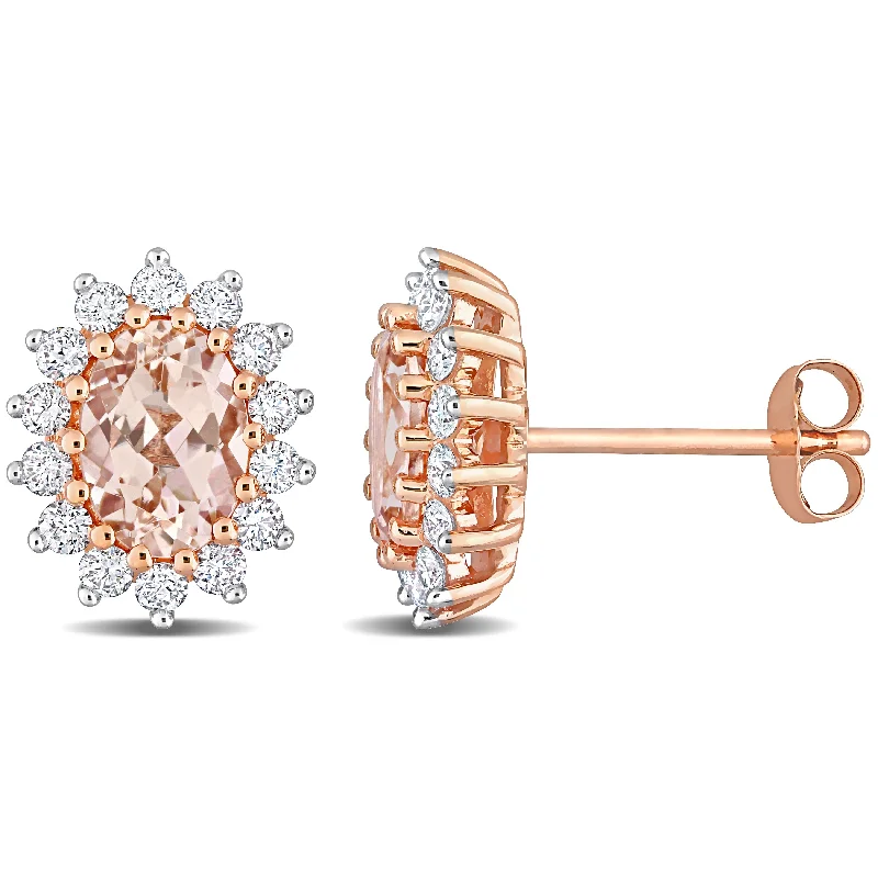 Miadora Oval-cut Morganite and 1/2ct TDW Diamond Stud Earrings in 14k Rose Gold