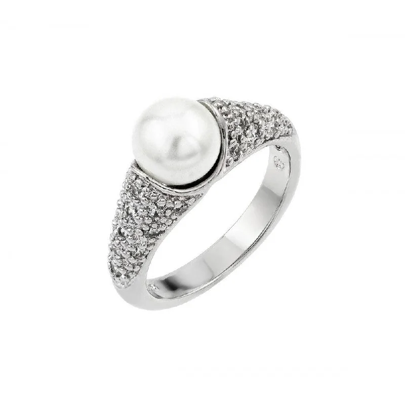 Silver 925 Rhodium Plated Synthetic Pearl Ring - BGR00845