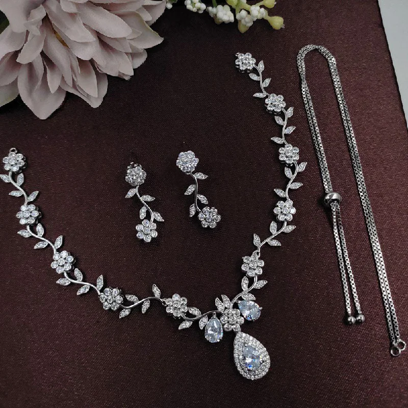 Aamrapali Silver Plated AD Necklace Set