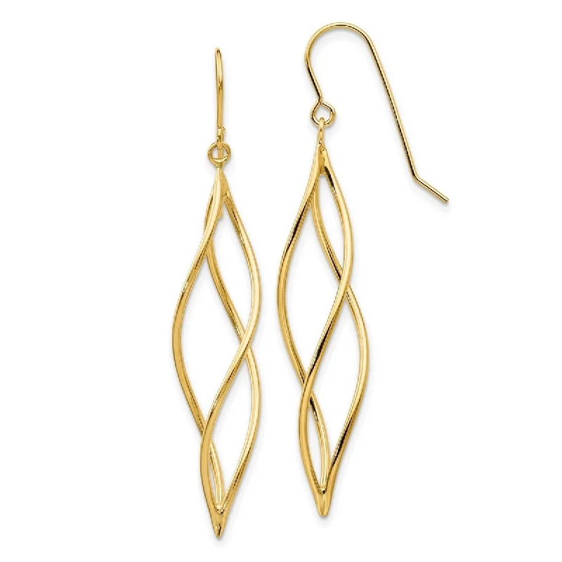 Curata 14k Yellow Gold Polished Long Twisted Dangle Hook Earrings (10mm x 51mm)