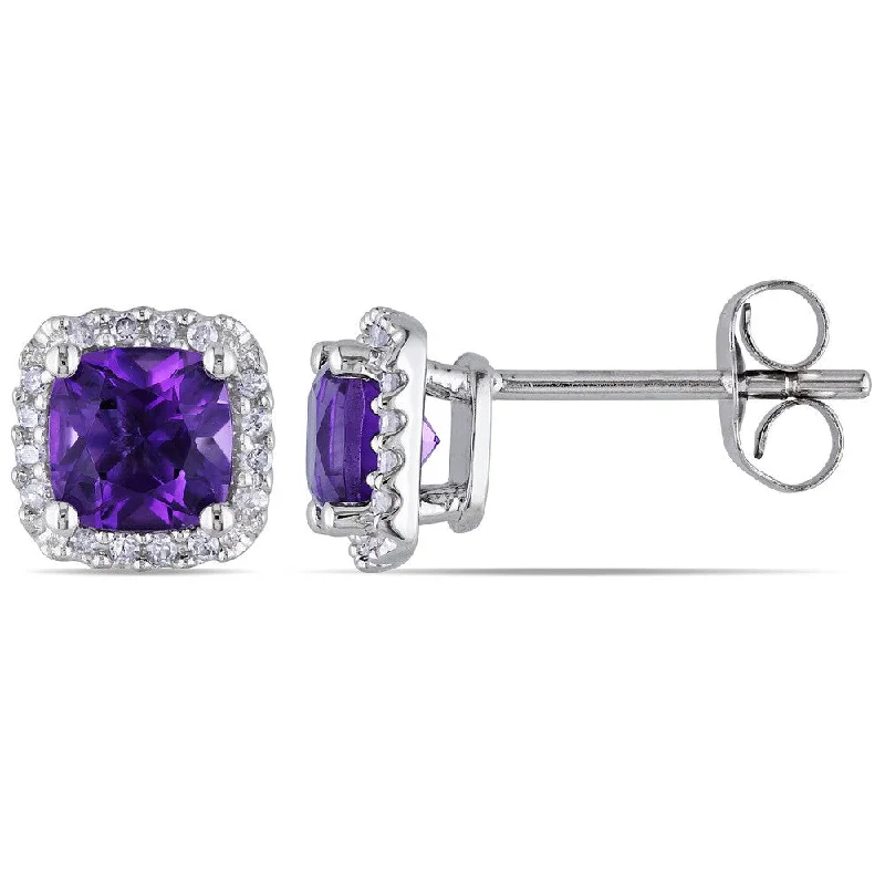 Miadora 10k White Gold Amethyst and 1/10ct TDW Diamond Earrings (H-I, I2-I3)