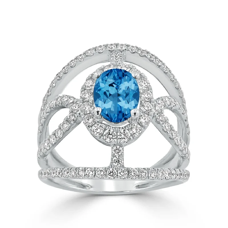 Auriya Modern 1 5/8ct Oval-cut Blue Topaz and Diamond Ring 1ctw 18K Gold