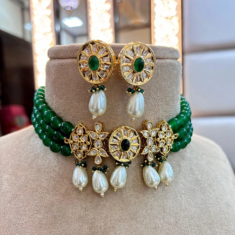 Jewel Addiction Copper Gold Plated Polki Kundan And Pearls Choker Necklace Set