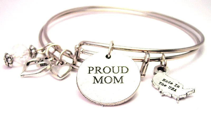 Proud Mom Expandable Bangle Bracelet Set