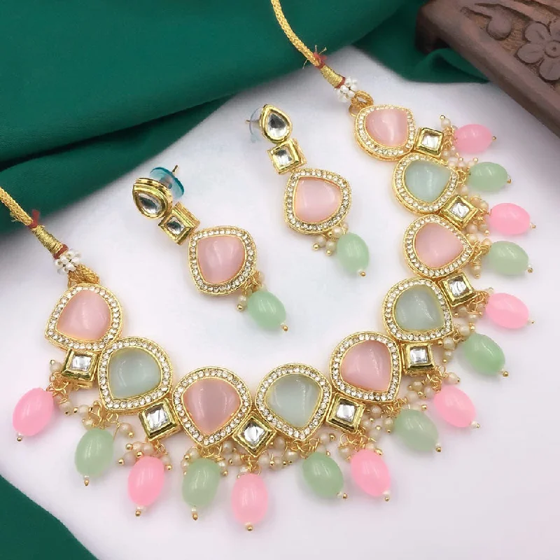 5G Jewellery Gold Plated Crystal Stone And Beads Necklace Set