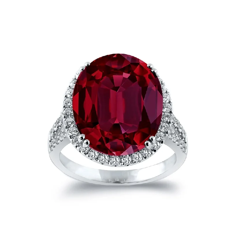 Auriya 10 3/8ct Oval-cut Red Ruby and Halo Diamond Ring 5/8ctw 18K Gold