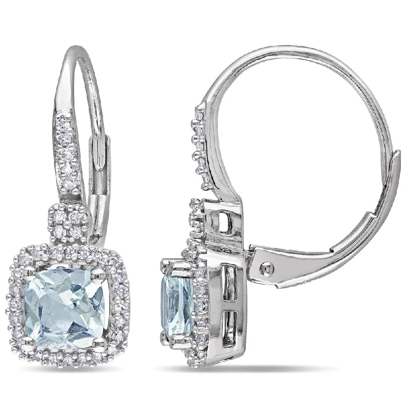 Miadora 10k White Gold Aquamarine and 1/5ct TDW Diamond Earrings (G-H, I1-I2)