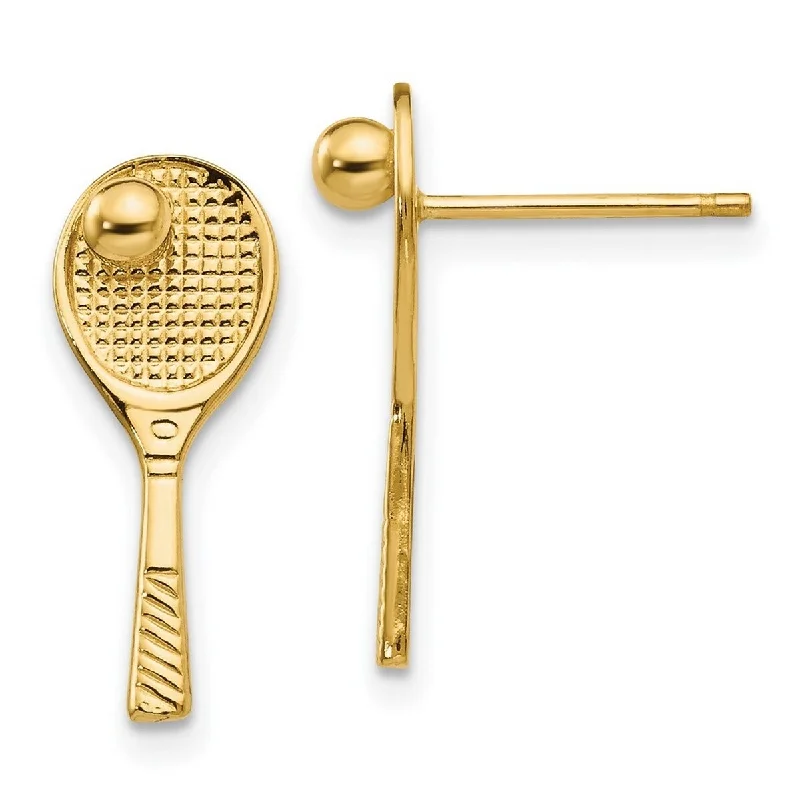 Curata 14k Yellow Gold Textured Tennis Racquet Ball Post Earrings 18x7mm