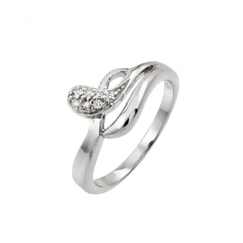 Silver 925 Rhodium Plated Clear Pave Set CZ Snake Ring - STR00969