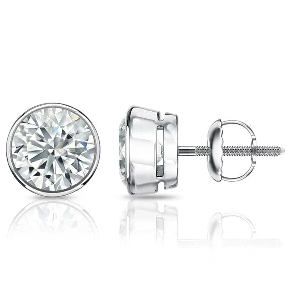 Auriya 3.70ctw Round Diamond Stud Earrings Bezel-set 18k Gold - GIA Certified