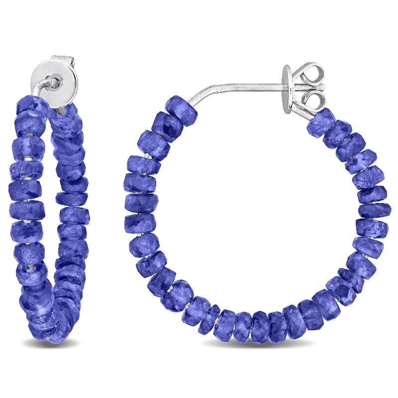 Miadora Sterling Silver 3.5-4mm Blue Sapphire Bead 1.38ct tgw 26mm Hoop Earrings