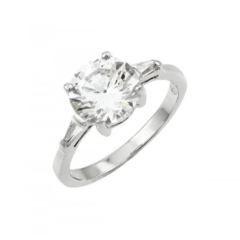 Silver 925 Rhodium Plated Clear CZ Solitaire Ring - BGR00901