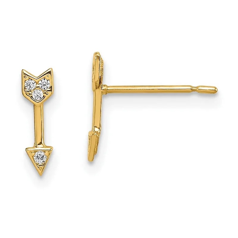 Curata 14k Yellow Gold Cubic Zirconia 9.6mm Arrow Post Earrings