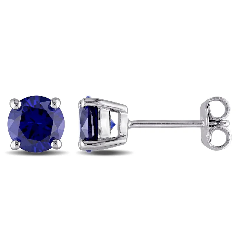 Miadora Sterling Silver Created Sapphire Stud Earrings - Blue