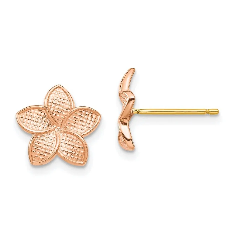 Curata 14k Rose Gold 11mm Polished and Textured Plumeria Post Earrings