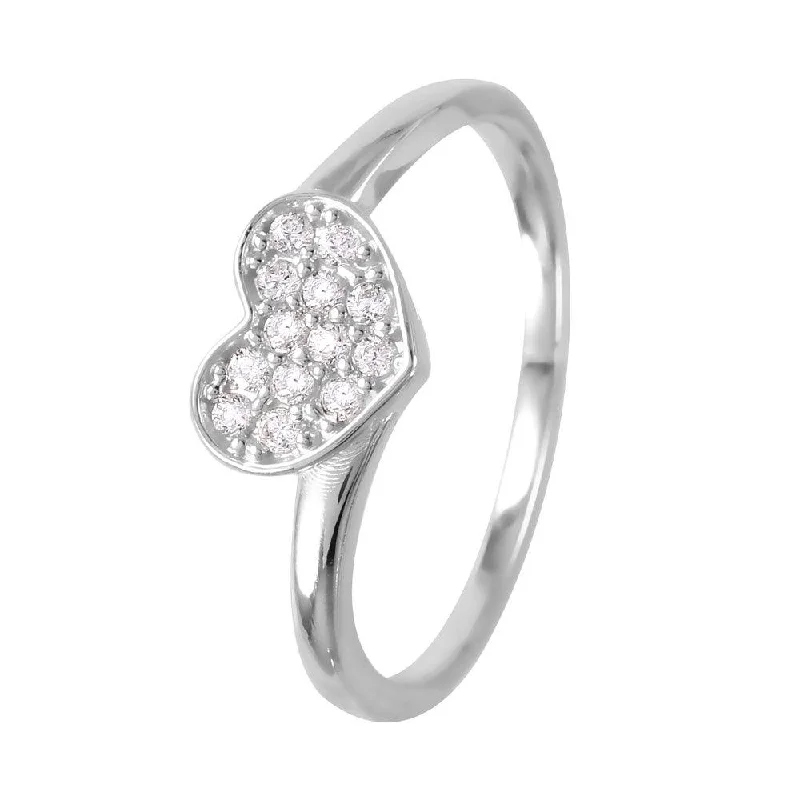 Silver 925 Rhodium Plated Round Band with CZ Heart Ring - GMR00074