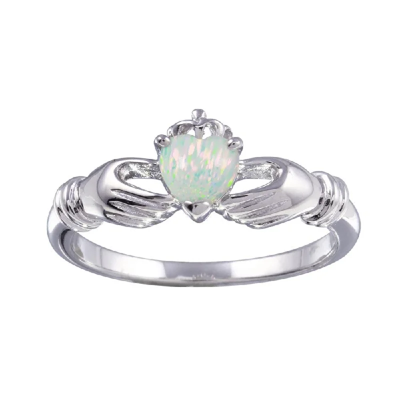 Rhodium Plated 925 Sterling Silver Heart Opal Ring - BGR01273