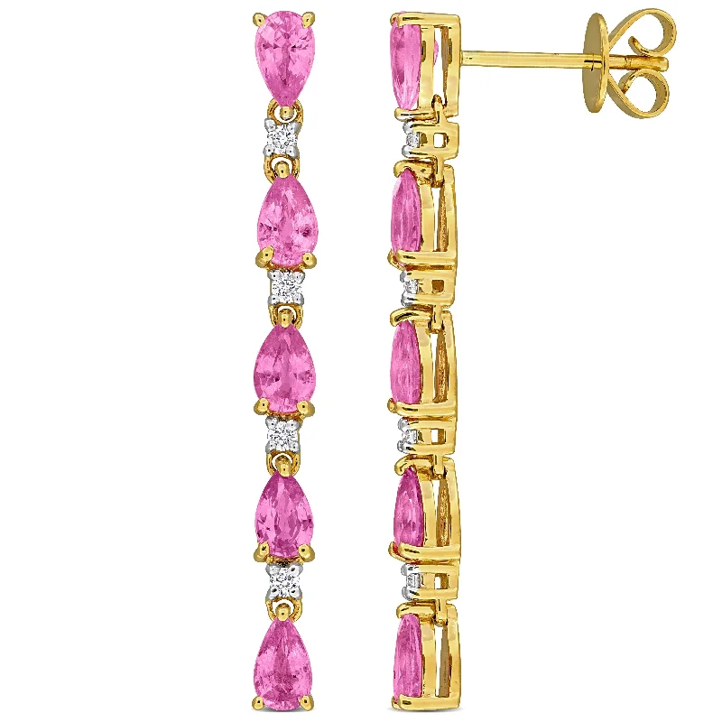 Miadora 1/8ct Diamond TW And 2 3/4ct TGW Pink Sapphire Fashion Post Earrings in 14K Yellow Gold