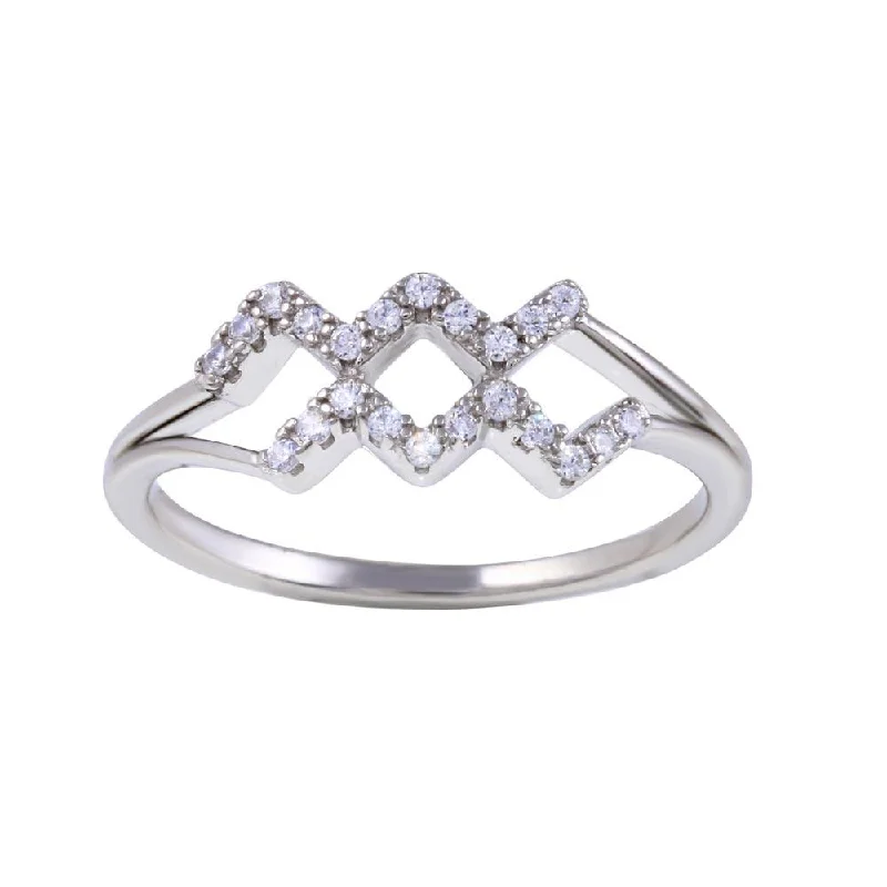 Rhodium Plated 925 Sterling Silver Aquarius CZ Zodiac Sign Ring - BGR01319