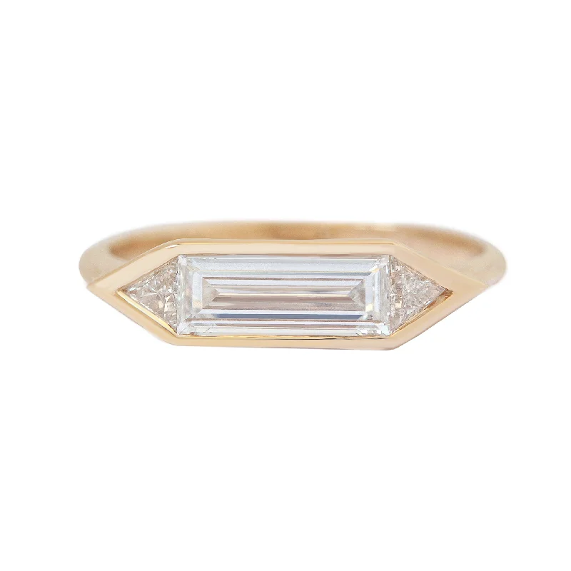 Long Baguette Three Stone Geometric Diamond ring