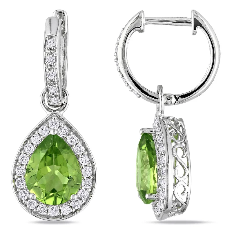 Miadora 14k White Gold Peridot and 1/2ct TDW Diamond Drop Earrings (G-H, I1-I2)