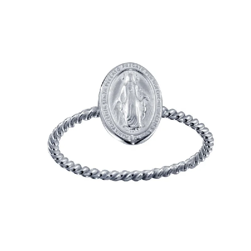 High Polished 925 Sterling Silver Mary Medallion Ring - SOR00025