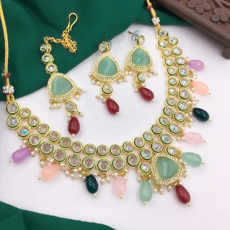 5G Jewellery Gold Plated Crystal Stone And Beads Necklace Set