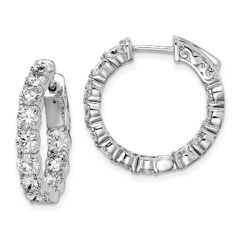 Curata 925 Sterling Silver Polished Safety clasp Rhodium Plated With CZ Cubic Zirconia Hinged Hoop Earrings