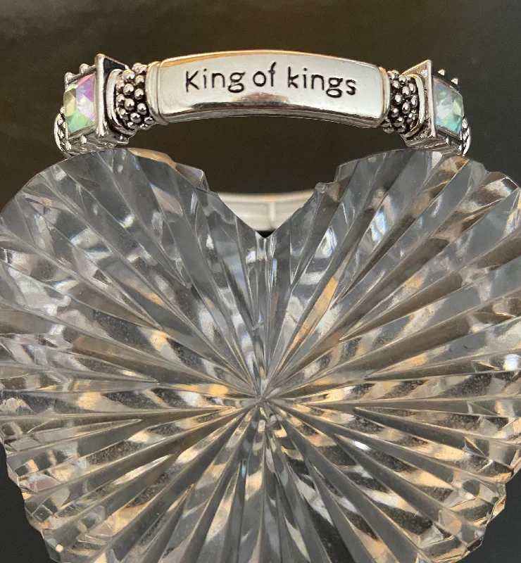 King of Kings Revelation 19:16 stretch silver bracelet w/ iridescent stones