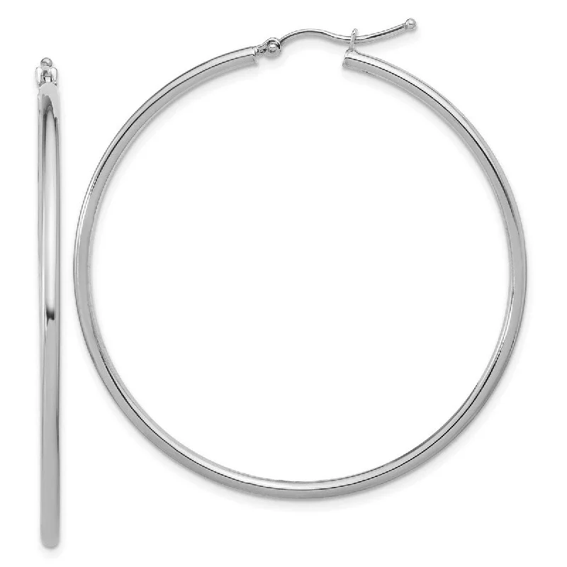 Curata 14k White Gold 51x2mm Polished Hinged Hoop Earrings