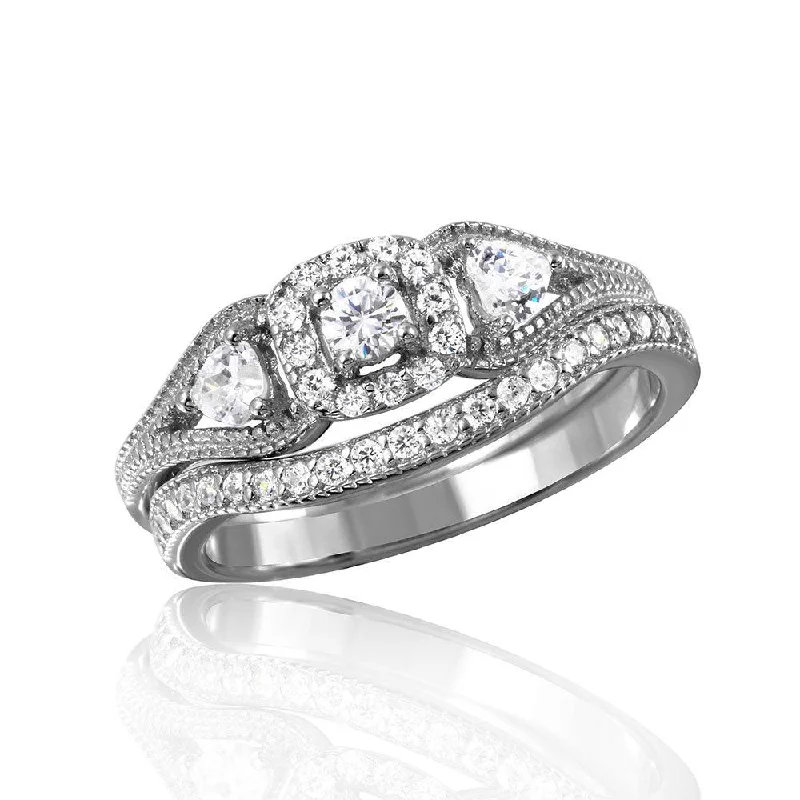 Silver 925 Rhodium Plated Engagement Ring - BGR01040