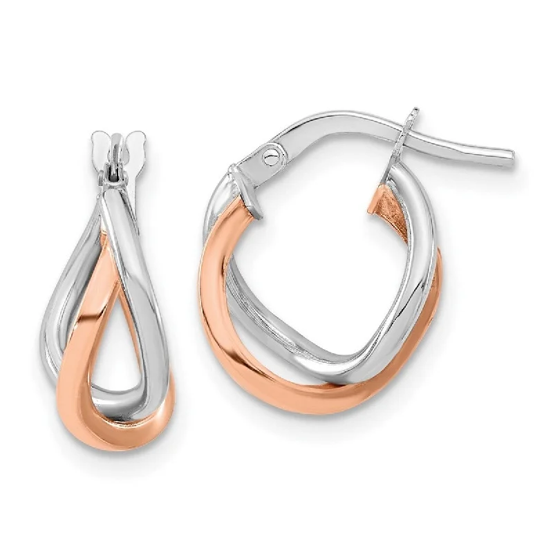 Curata 14k White and Rose Gold Fancy Hoop Earrings (12mm x 15mm)