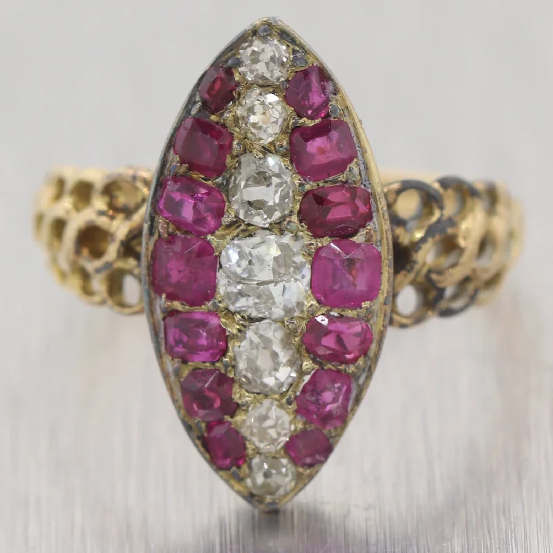 1890's Antique Victorian 14k Yellow Gold 2ctw Ruby & Diamond Ring