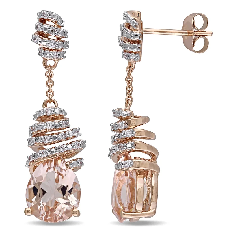 Miadora Signature Collection 14k Rose Gold Morganite and 7/8ct TDW Diamond Swirl Dangle Earrings (G-H, SI1-SI2) - Pink