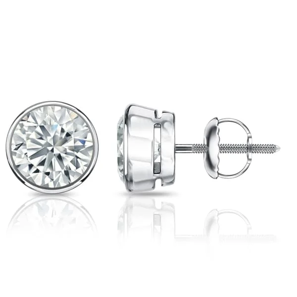 Auriya 14k Gold GIA Certified 4.50 ct. TDW Bezel Set Round Diamond Stud Earrings