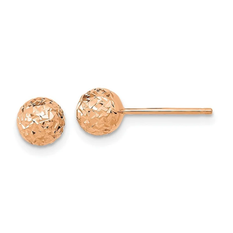 Curata 14k Rose Gold 6mmDiamond-Cut Ball Post Earrings