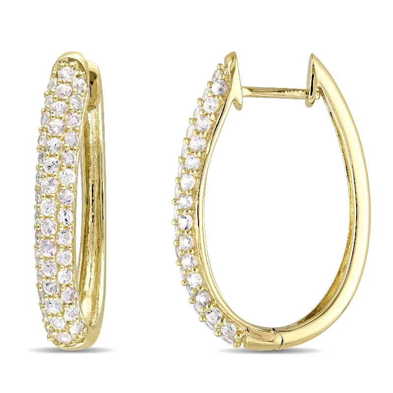 Miadora 10k Yellow Gold White Sapphire Oval Hoop Earrings - 26.5mm x 3.9mm x18mm - 26.5mm x 3.9mm x18mm