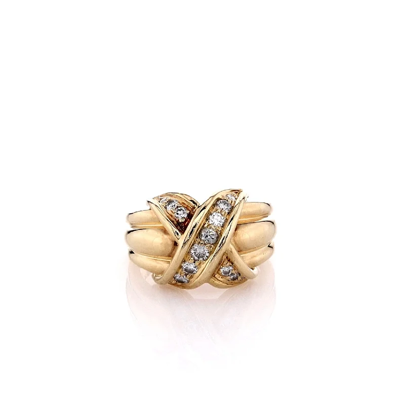 Estate Tiffany & Co 18k Yellow Gold X Design Diamond Ring