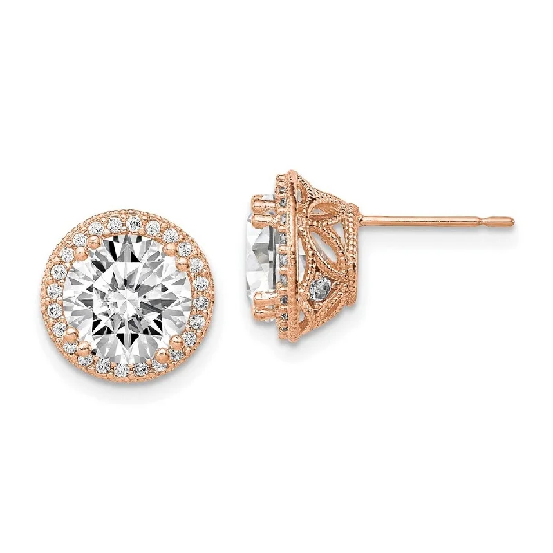 Curata 10k Tiara Collection Rose Gold Polished CZ Cubic Zirconia Post Earrings - 10.8x10.8mm Wide