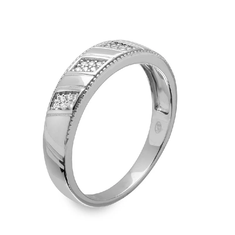 Silver 925 Rhodium Plated Men's Trio CZ Ring - GMR00159