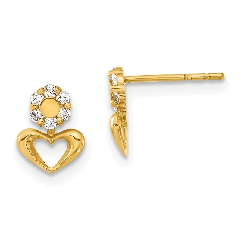 Curata 14k Yellow Gold Polished CZ Cubic Zirconia Love Heart Post Earrings - 9x6mm Wide