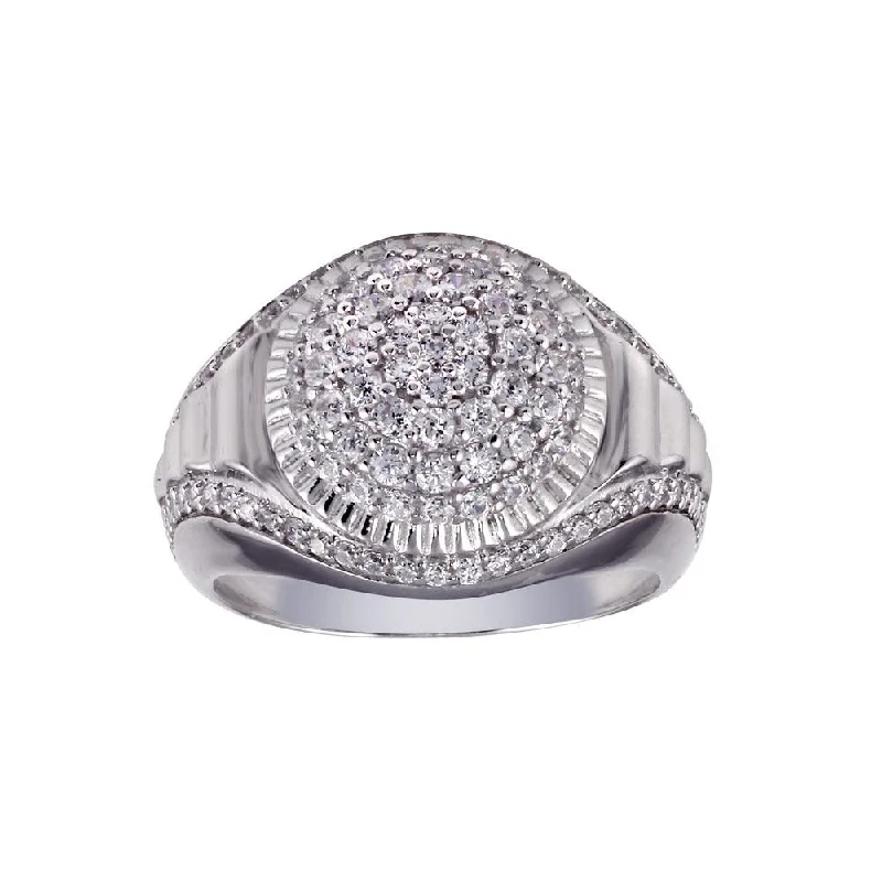 Rhodium Plated 925 Sterling Silver Dome CZ Ring - GMR00316