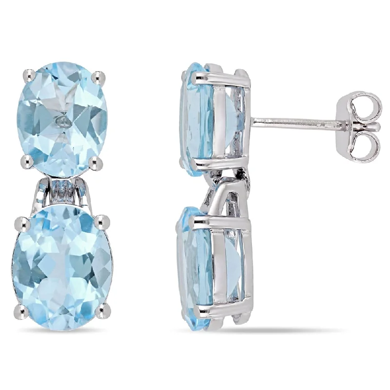 Miadora Sterling Silver Oval-Cut Blue Topaz Dangle Earrings