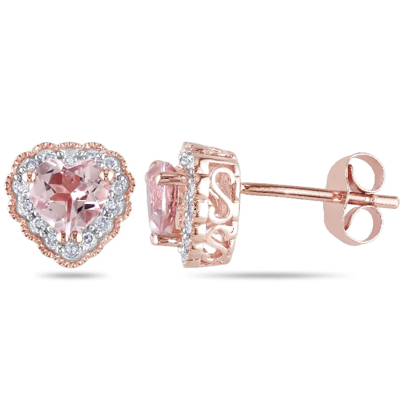 Miadora 10k Rose Gold Morganite and 1/10ct TDW Diamond Earrings Heart (H-I, I2-I3)