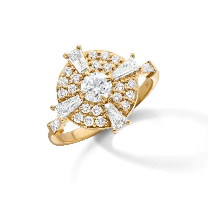 "Points North" Diamond Ring with Round and Tapered Baguette Diamonds