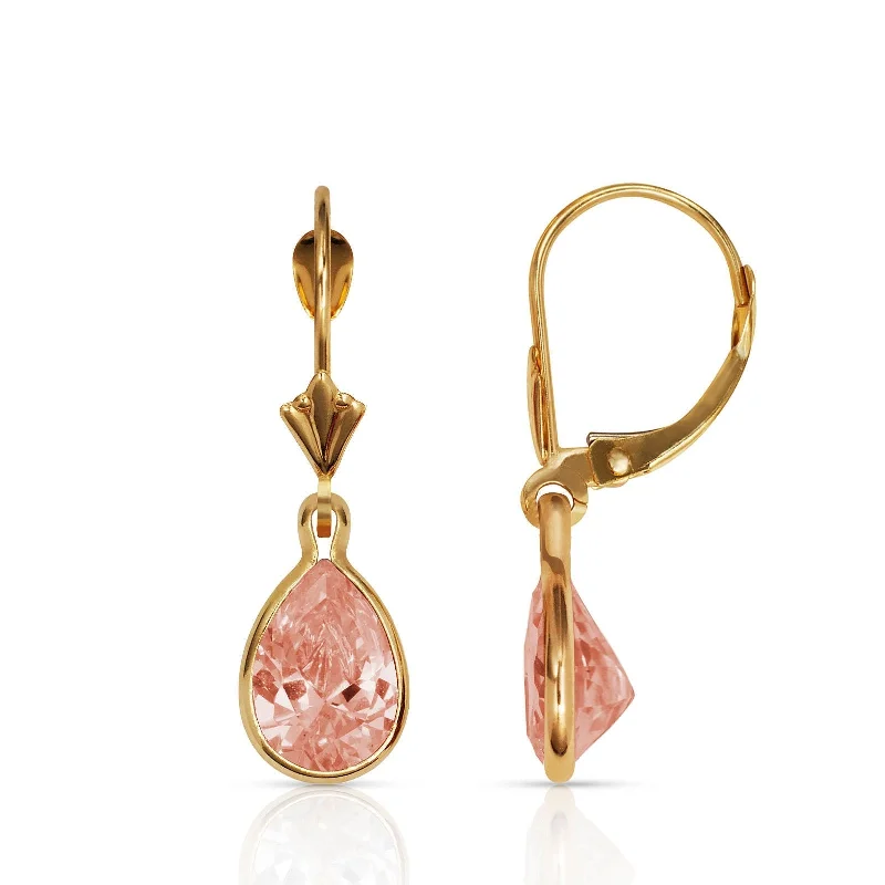 Curata Solid 14k Yellow Gold Birthstone Large Pear-shape Cubic Zirconia Bezel Dangle Leverback Earrings (6mm x 27mm)